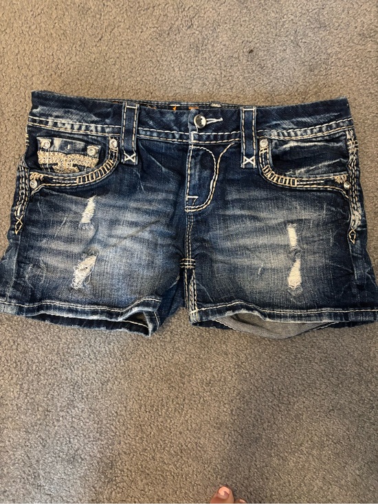 Rock Revival Pants - Rock Revival Dark Blue Distressed Denim Shorts